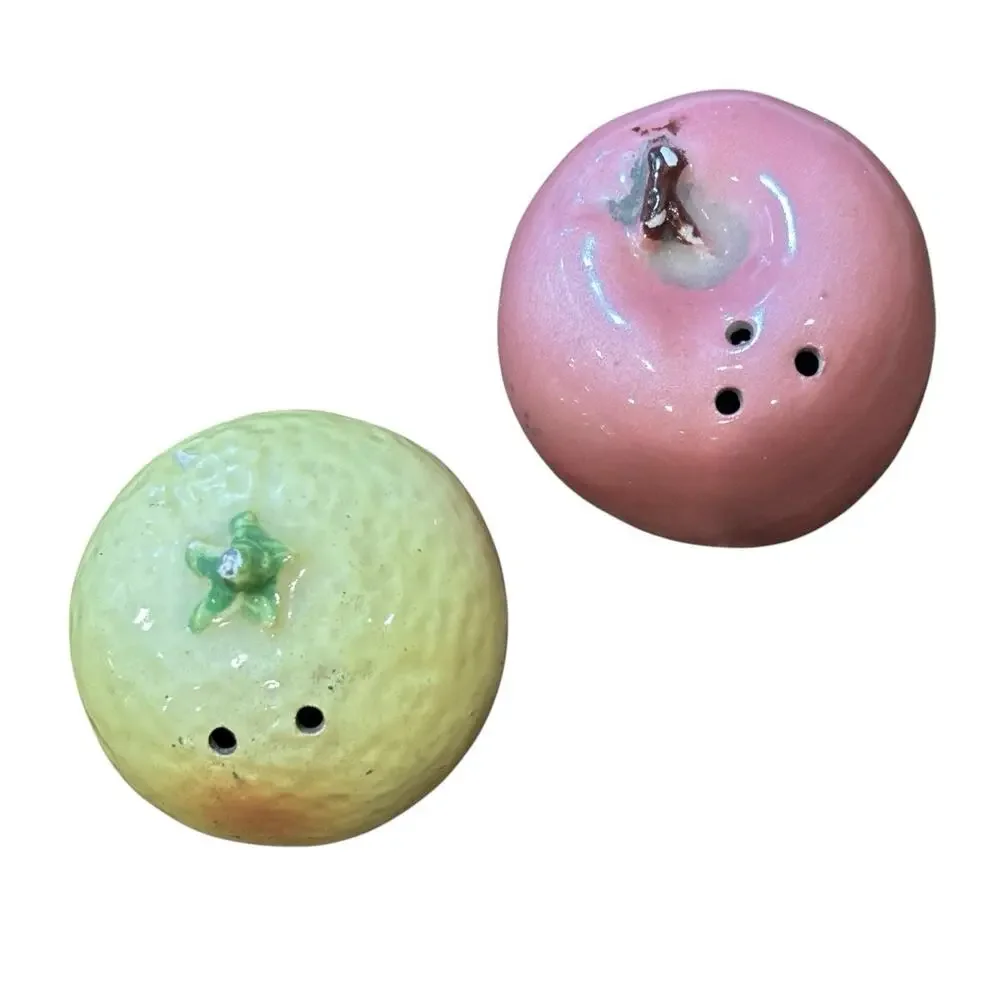 Vintage 1950s Glazed Apple & Tangerine Ceramic Salt & Pepper Shakers Japan